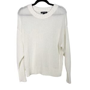 Something Navy Medium M Subtle Sheen Crew Neck Sweater Ivory Cream Long Sleeve